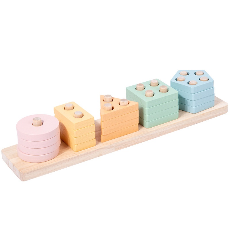 Five Sets Children's Wooden Montessori Geometric Shape Columns Early Education Matching Intelligence Educational Toys