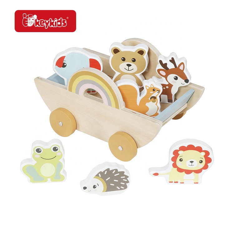 2026 Wholesale Montessori Educational Wooden Forest Animal Pull-Along Wagon Toy for Kids W04A698