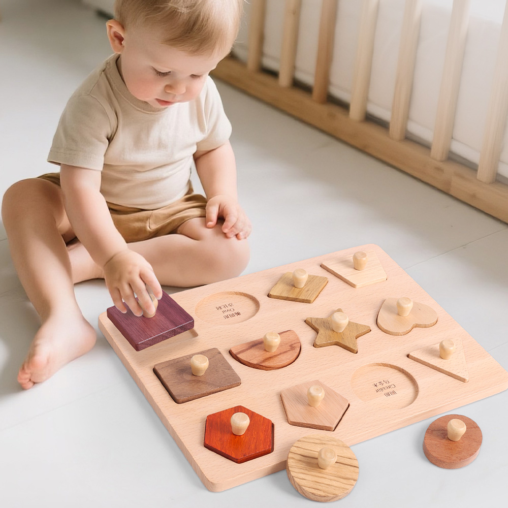 Wooden Montessori Educational Toys for Toddlers 1-3 Years Sensory Solid Wood Animal Veggie Fruit Peg Puzzle Board