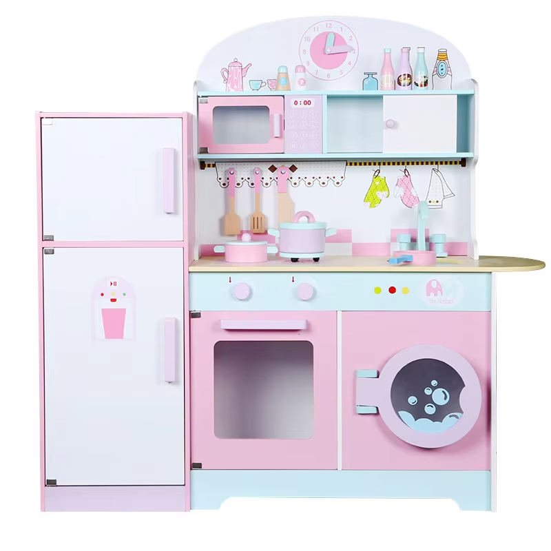 Newest Wooden Simulation Refrigerator Early Education Kitchen Toy Set for Kids for Role Play for Girls