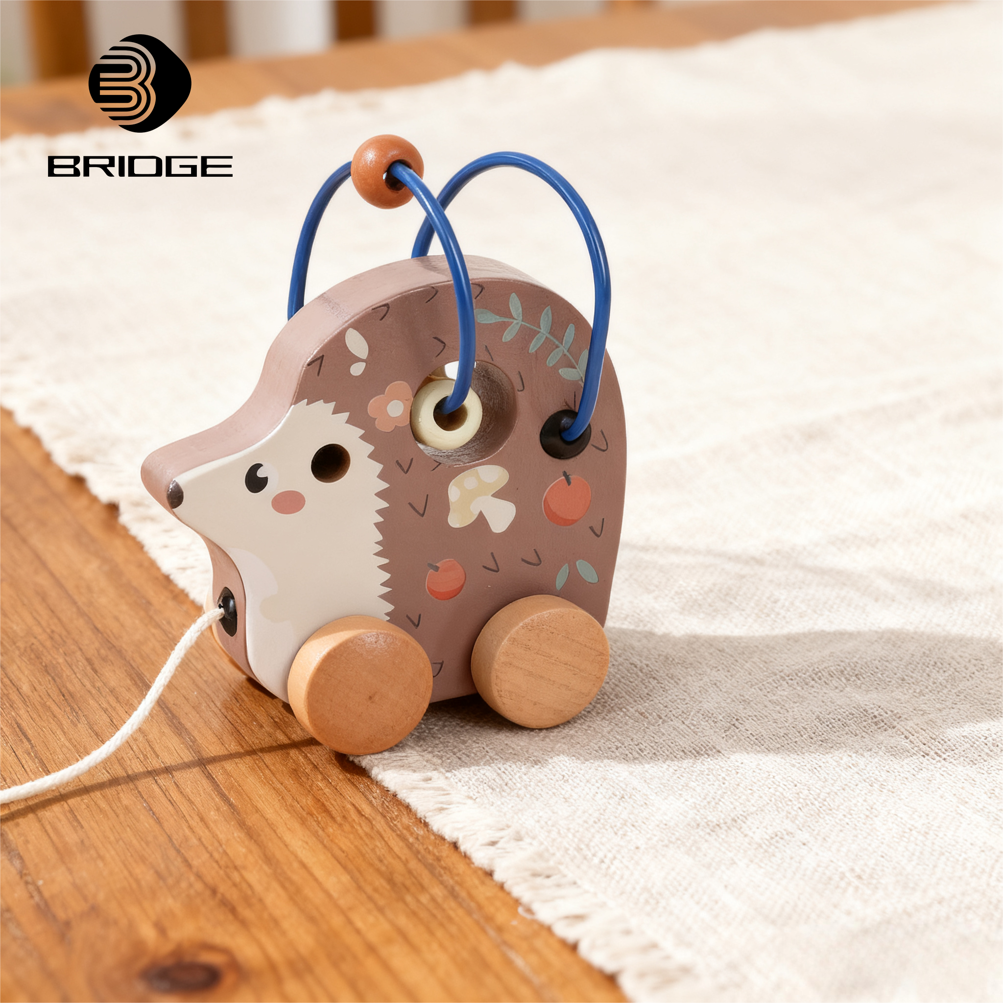 Wholesale Educational Montessori Pull Hedgehog Car for Toddlers Made of Wood Bridge Home China Ningbo for Kids 2-4 &amp; 5-7 Years