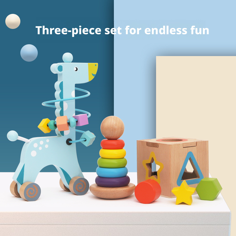 Montessori Wooden Giraffe Beads Walking Shape Matching Rainbow Stacking Set Educational Toy for 5 to 7 Years Old
