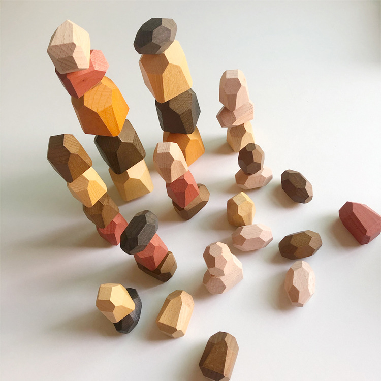 YUCI OEM Ins Wooden Rainbow Stacking Toy Balance Stones Rainbow Stone Blocks Wooden Sorting &amp; Stacking Toys for Kids
