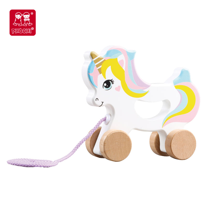 PHOOHI Pull Along unicorn Toy Purple Wooden Toys Children Play for Kids