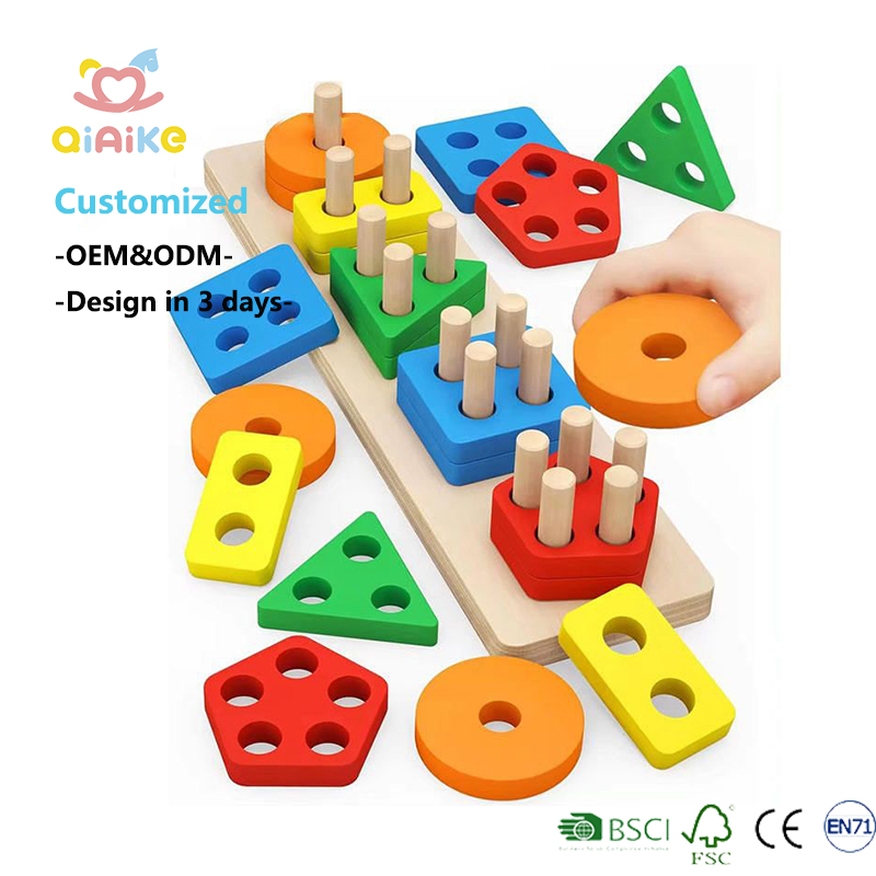 Qiaike Montessori Toys Wooden Learning Puzzles Shape Sorting &amp; Stacking Toys for Toddlers and Kids Preschool
