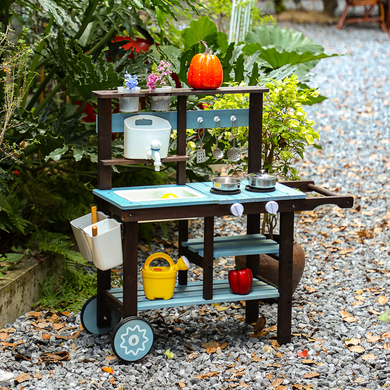 Outdoor CPC CE Mud Wooden Cooking Kitchen Toys Set Educational Pretend Play Role Playing for Preschool Kids &amp; Toddlers
