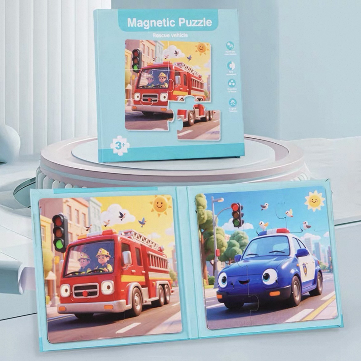 Wooden Children's Magnetic Puzzle Book Transportation Fruits Animals Educational Flat Puzzle Toy for Toddler Brain Development