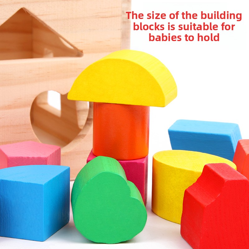 13-Hole Wooden Intelligence Box Educational Toy Matching Shape Enlightenment Building Blocks For 5 To 7 Year Olds