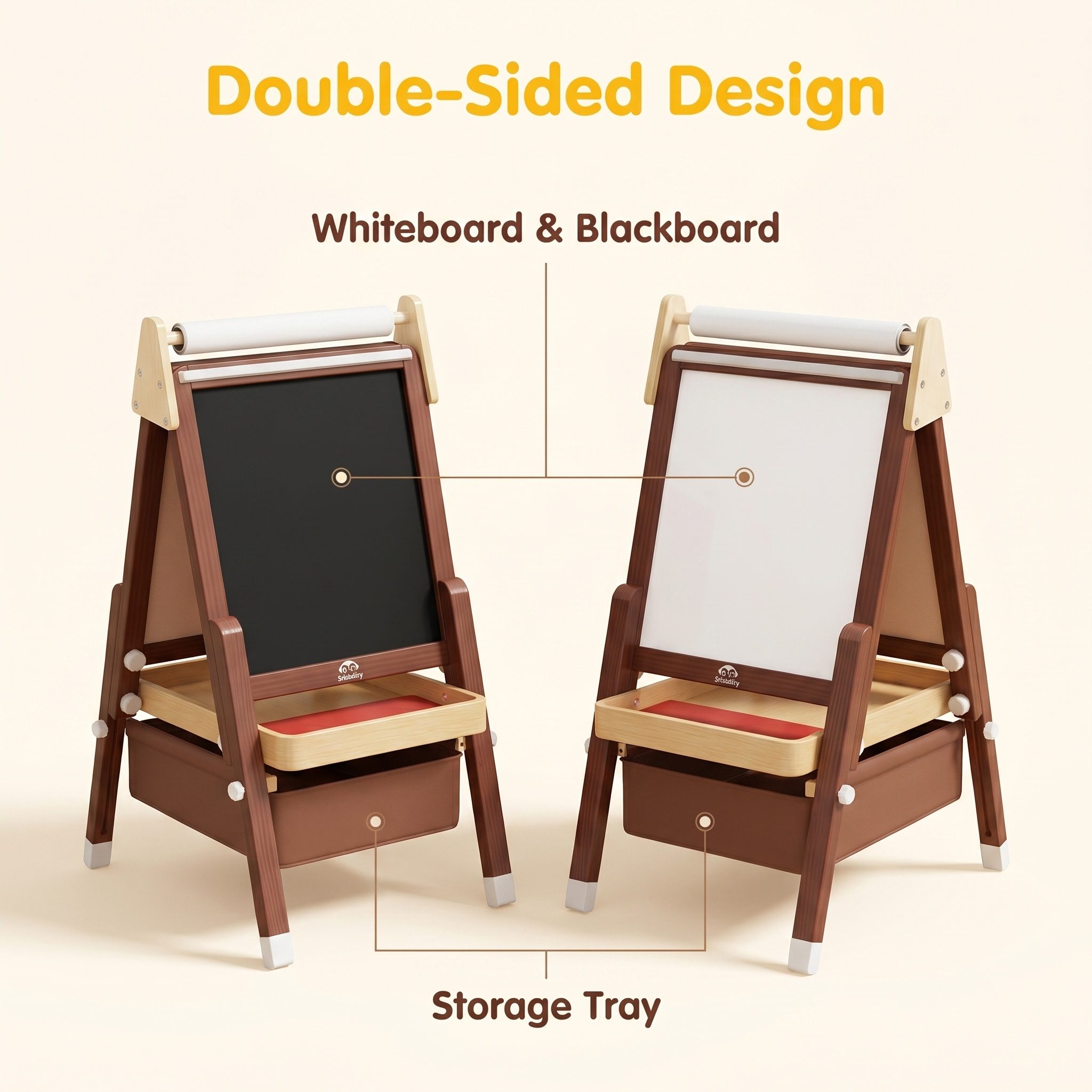 Eco Friendly Adjustable Wooden Easel for Kids Chalkboard Whiteboard Paper Roll Art Toy for Toddlers Made of Safe Material
