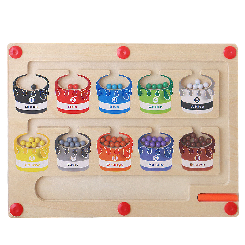 YARI Montessori Small Magnetic Maze Toy Color and Number Sorting Beads Game Wood Material for 2 to 4 Years Old Boys Girls