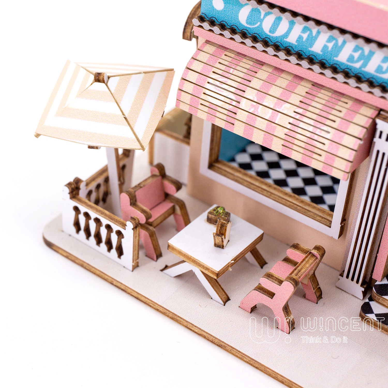 Wincent Wholesale Factory Coffee Shop Wood Doll House Diy 3d Miniature Dollhouse Kit