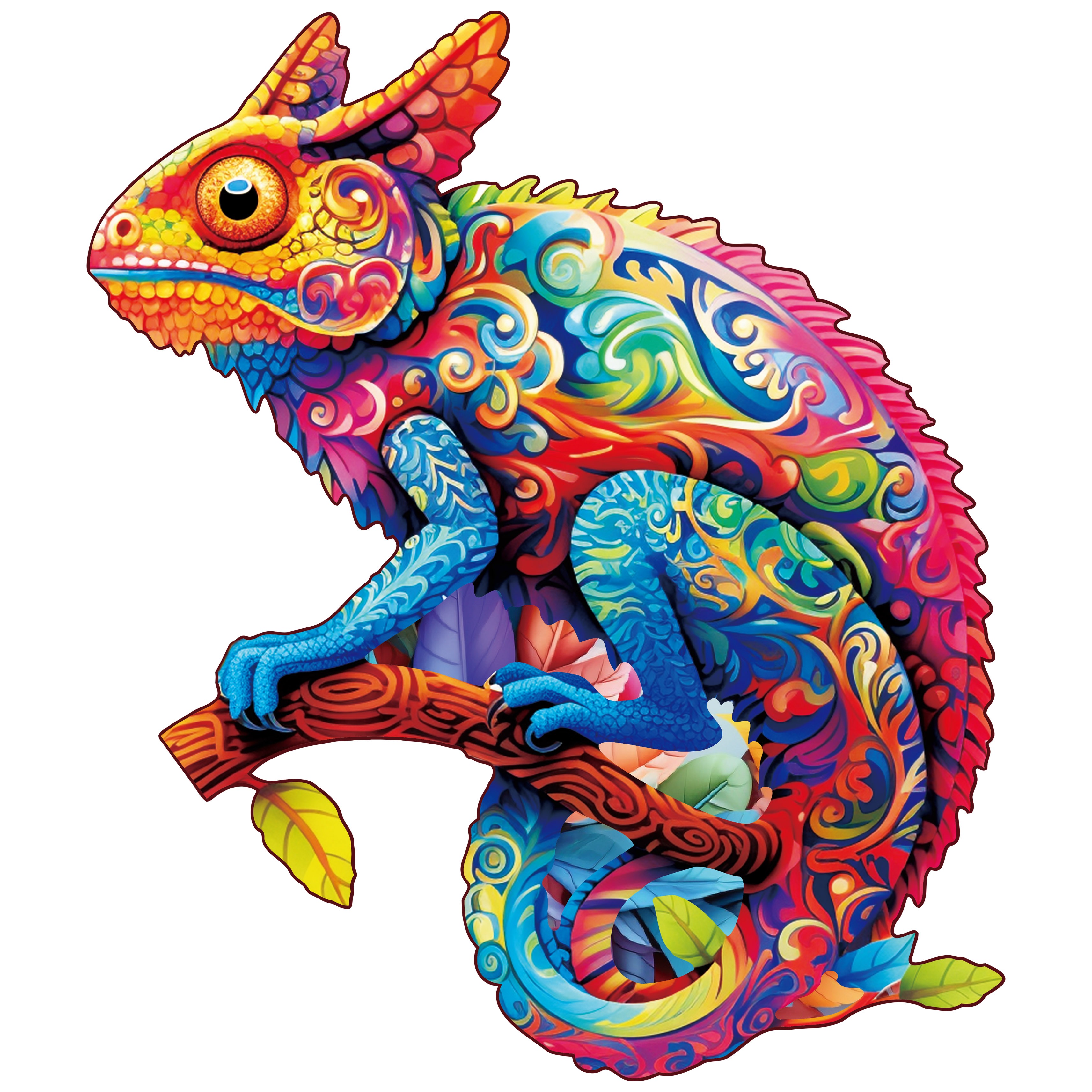 Hamaileon Chameleon Pattern 3D Wooden Jigsaw Puzzle DIY Educational Toys Irregular Animal Shapes Eco-friendly Laser Cutting Ages