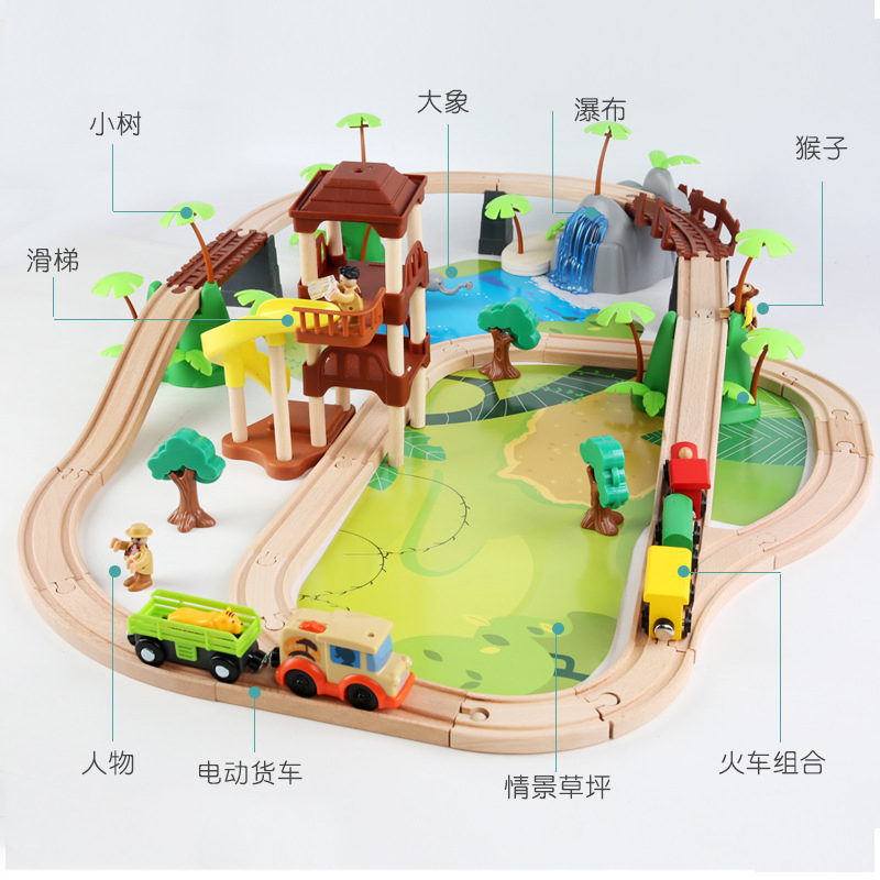 Wooden Education Train Track Sets Jungle Beech Wooden Track Toys Set
