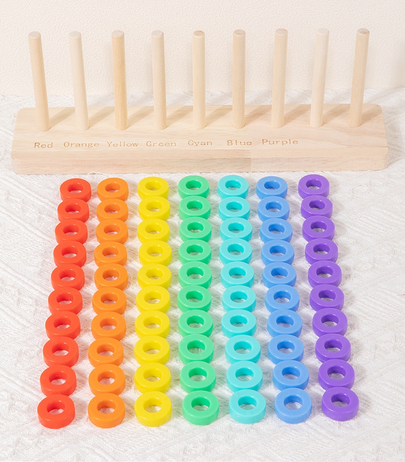 Color Recognition Sorting Sensory Toy Wooden Color Sorting Stacking Toys Rainbow Rings Game