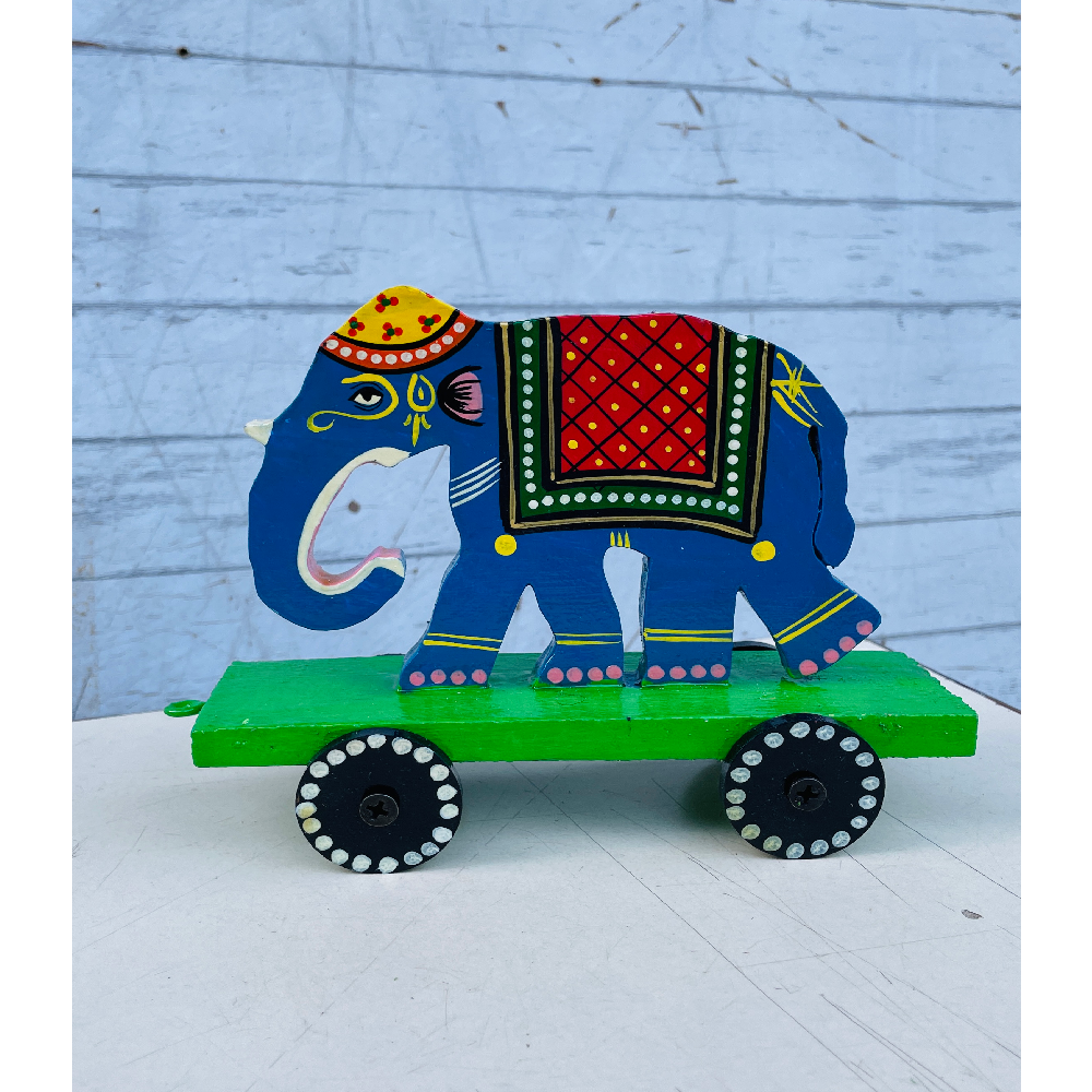 Eco-Friendly Durable Wooden Handcrafted Elephant Toy Wheels Traditional Pull Animal Figurine Decorative Handicraft Gift for Kids