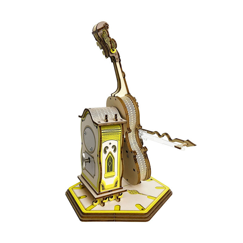 Fashion Design Punk Cello Wooden Puzzle Model Kits DIY Assemble Toys 3D Vintage Music Box Cartoon Musical Instrument Style