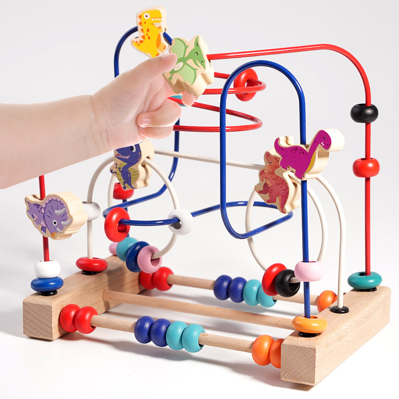 Fruit Beading Game Educational Building Blocks Toys Baby Wooden Fruit Animals Beading Maze Game For Children Educational Sensory
