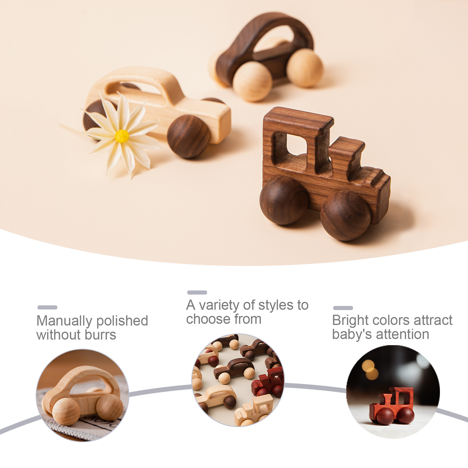 Walnut Wooden Mini Car Children's Early Education Puzzle Toy Infant Trolley Natural Wood Car Promotional Toys
