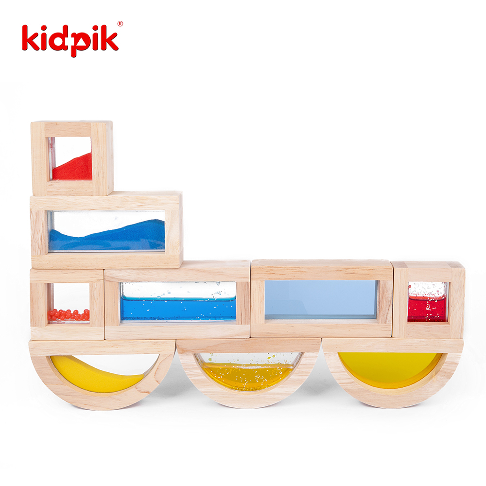 Kidpik 16pcs Preschool Montessori Wood Building Block Multifunctional Learning Resources Early Educational Toys for Kids Toddler