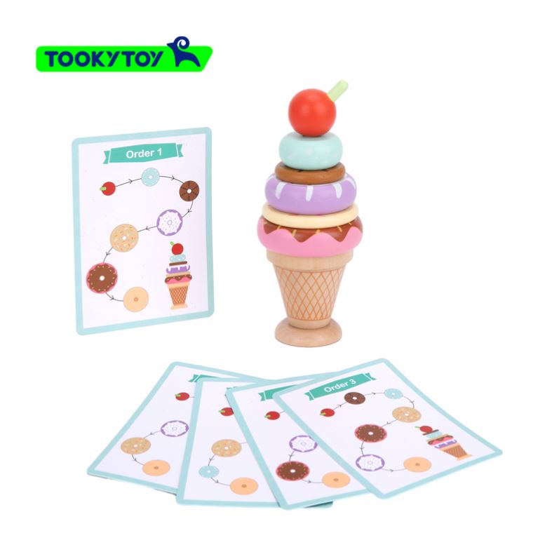 Eco-friendly Wooden Children's Play Ice Cream Ice Cream Simulation Food Dessert Set Enlightenment Food Layered Toys
