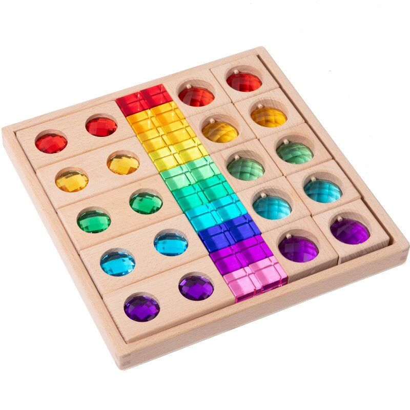 Children Transparent Eco-Friendly &amp; Colorful Stacking Cubes Montessori Educational Toys Magic Gems Acrylic Cube Wooden Building Blocks