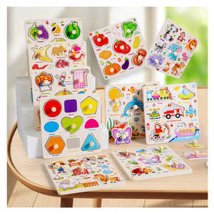 Montessori 3D Pegged Jigsaw Puzzle Board Early Educational Wooden Matching Games Teaching Aids for Kids Boys Girls for Home