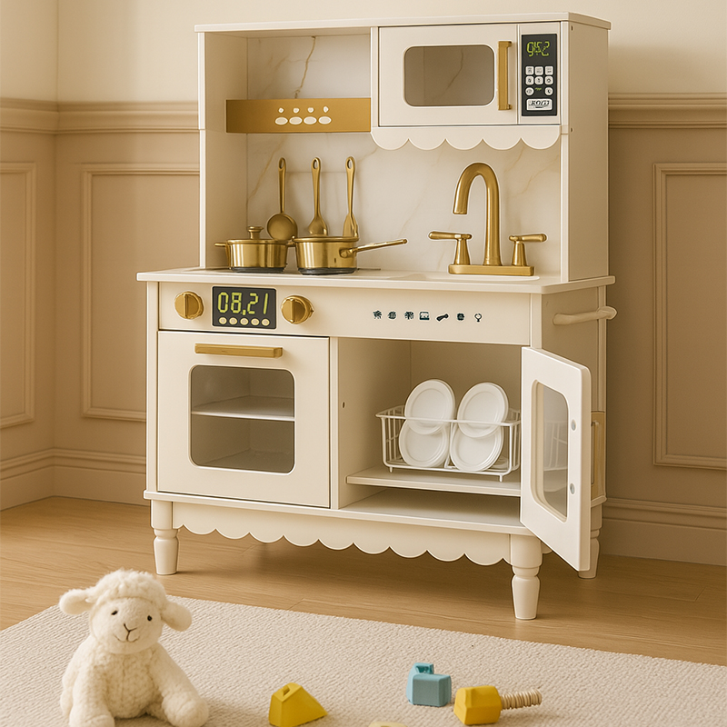 EDULAND OEM ODM EN71 CE FSC Eco-friendly Kids Toy White Simulation Kitchen Pretend Play Set Wooden Kitchen Toy Manufacturer