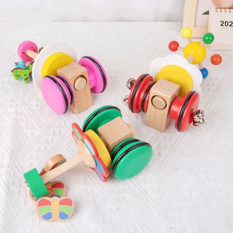 Baby Wooden Animal Shape Safe &amp; Healthy Learning Walking Playful Detachable Stick Musical Dancing Butterflies Push and Pull Toy