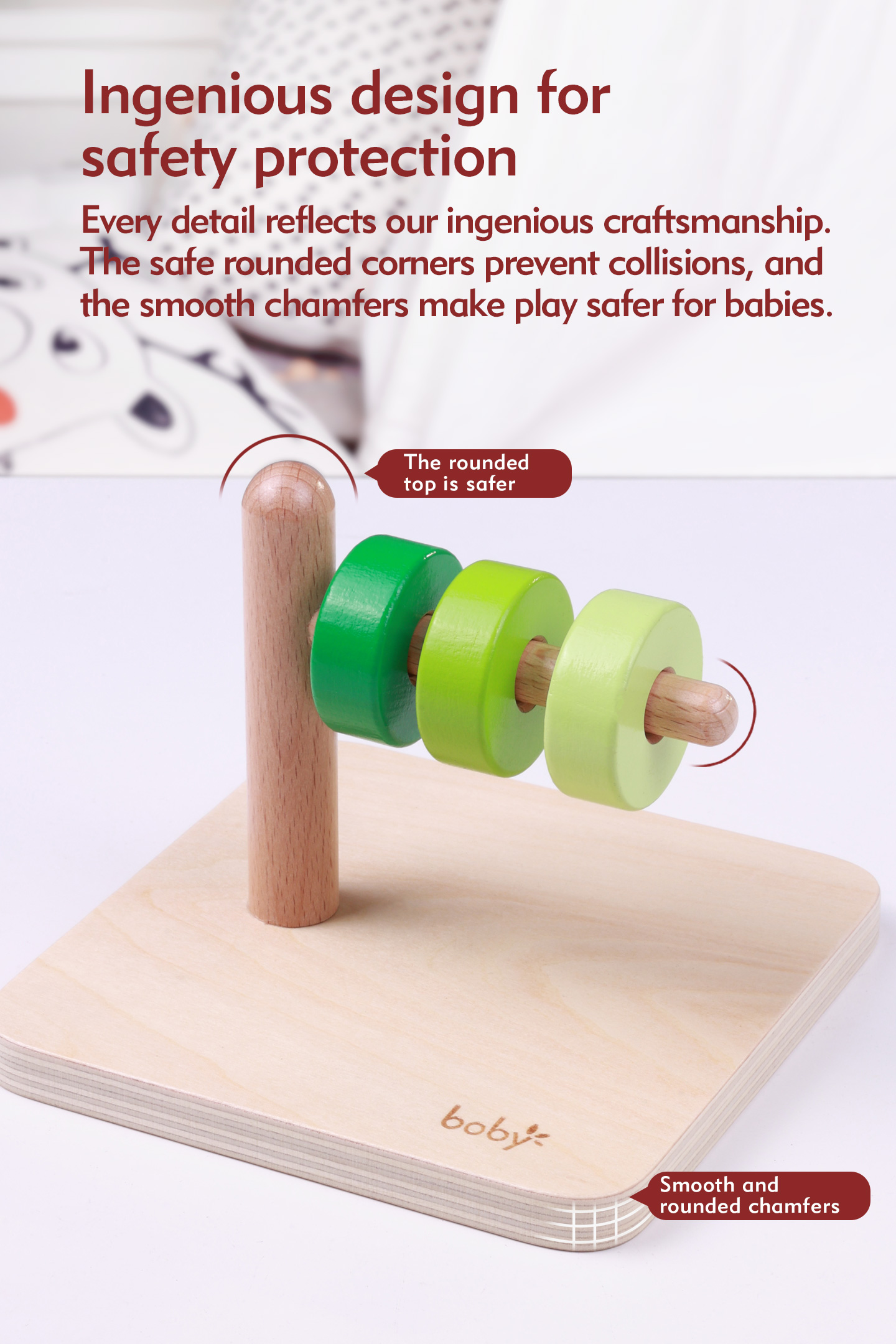 Montessori Wooden Educational Toys for Toddlers 1-3 Years Horizontal Disc Stacking Ring Toy