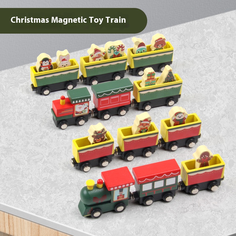 BEIYANG Wooden Christmas Beechwood Pull-Along Train Toy CPC Certified Montessori Kids Gift Educational Preschool Learning Toy 2