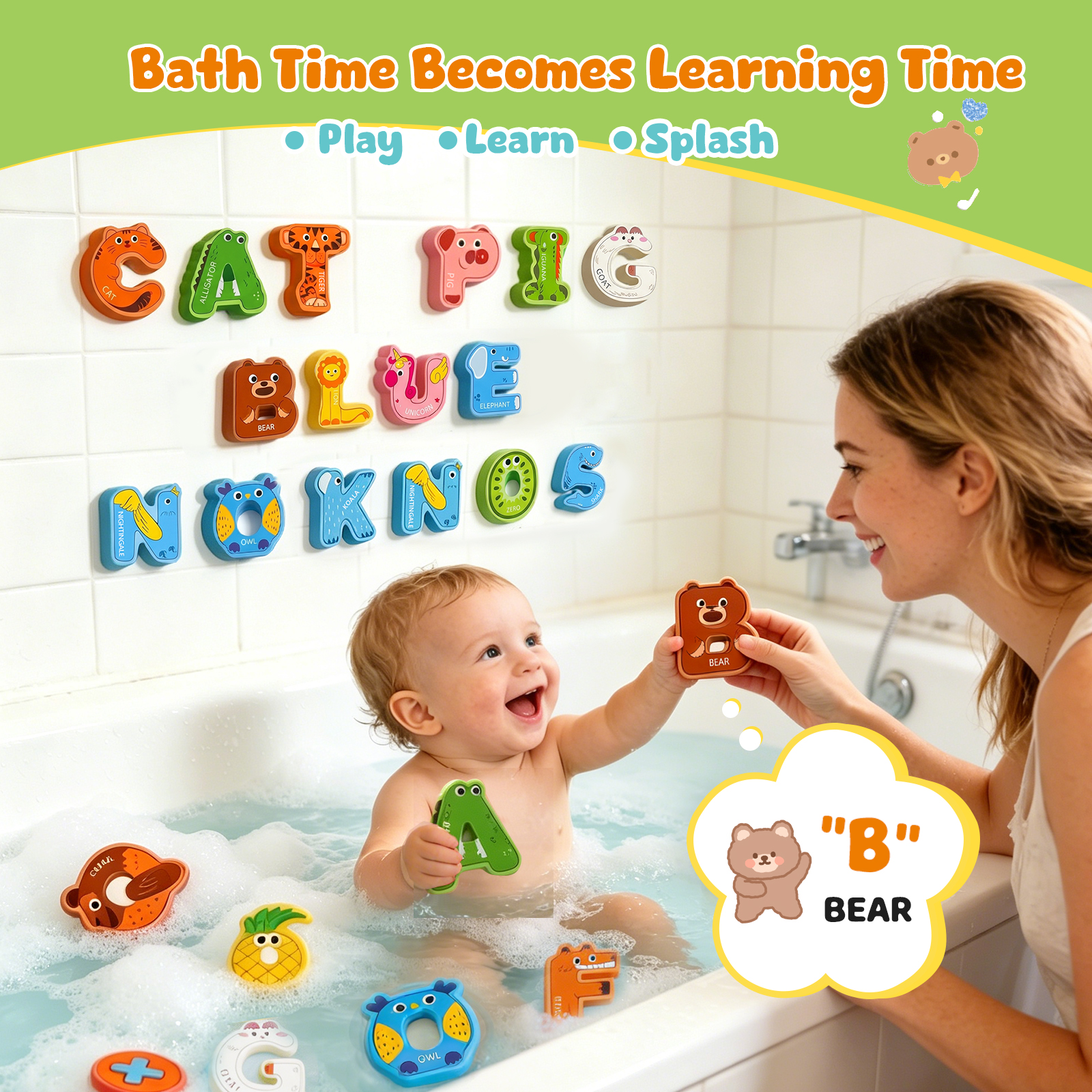 Joycat Wood Thick Alphabet Uppercase Letters Number Cute Animal Design Educational Toy Set for Toddlers Preschool