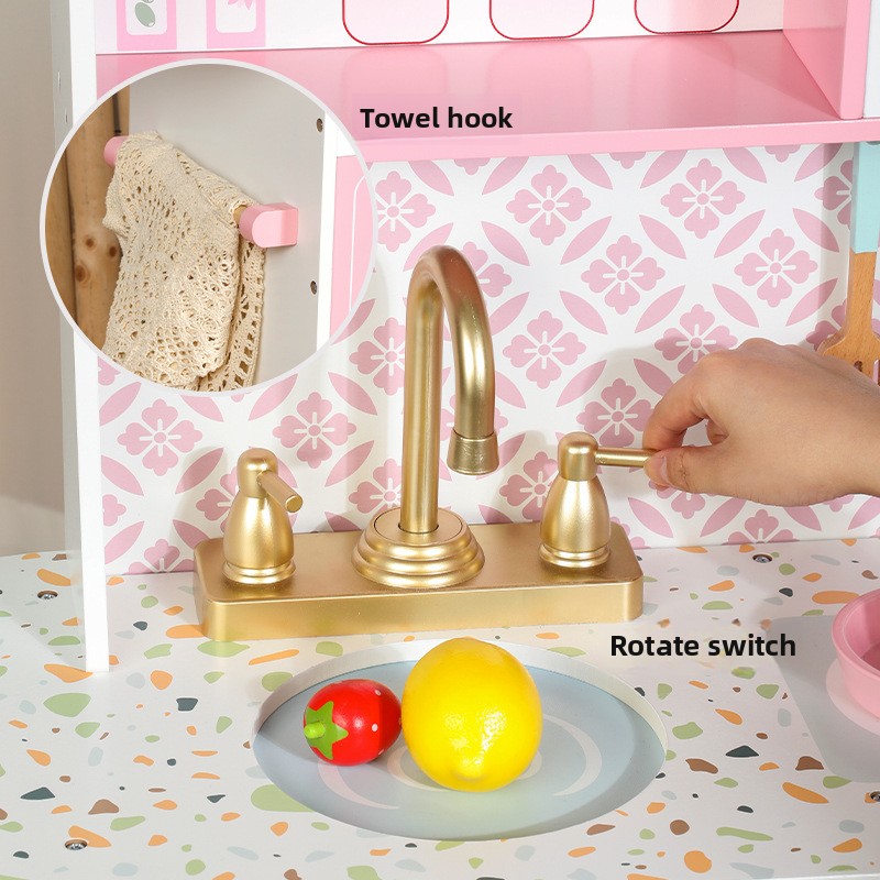 Children's Wooden Pretend Kitchen Play Set with Coffee Machine &amp; Refrigerator Educational Interactive Parent-Child Cooking Toy