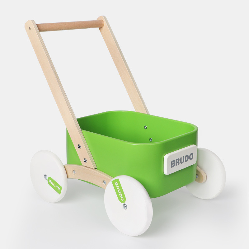 Wholesale Hand-Pull Walker Educational Toy Children's Wooden Early Education Storage for Baby's Walk Walking Trolley