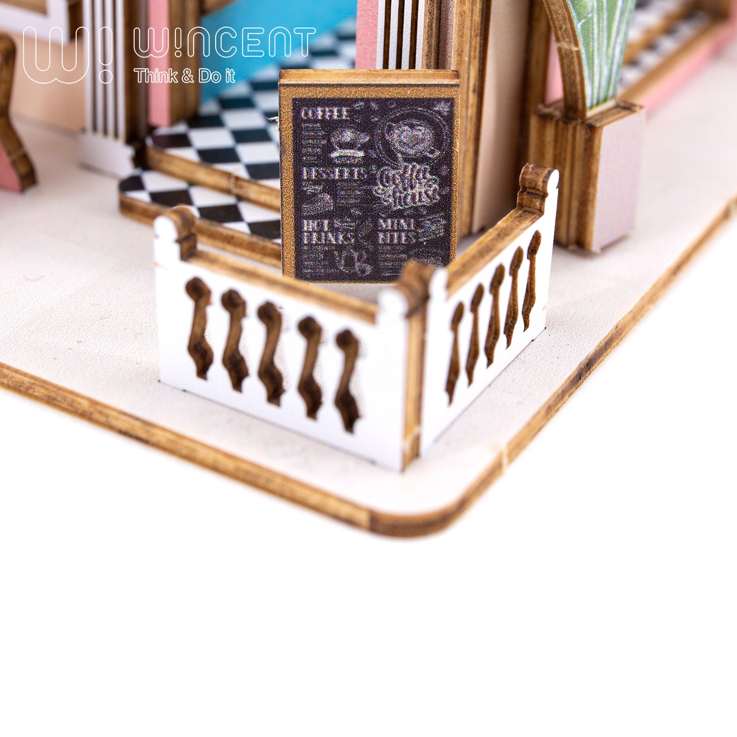 Wincent Wholesale Factory Coffee Shop Wood Doll House Diy 3d Miniature Dollhouse Kit