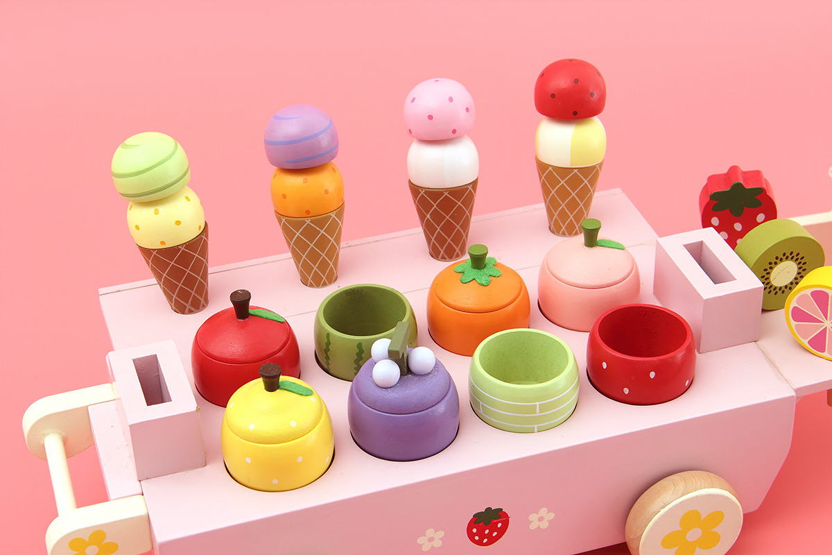 Crystal Wooden Educational Play House Children's Simulation Ice Cream Selling Stall Toy 2-6 Years Old Boys Girls Birthday Gift