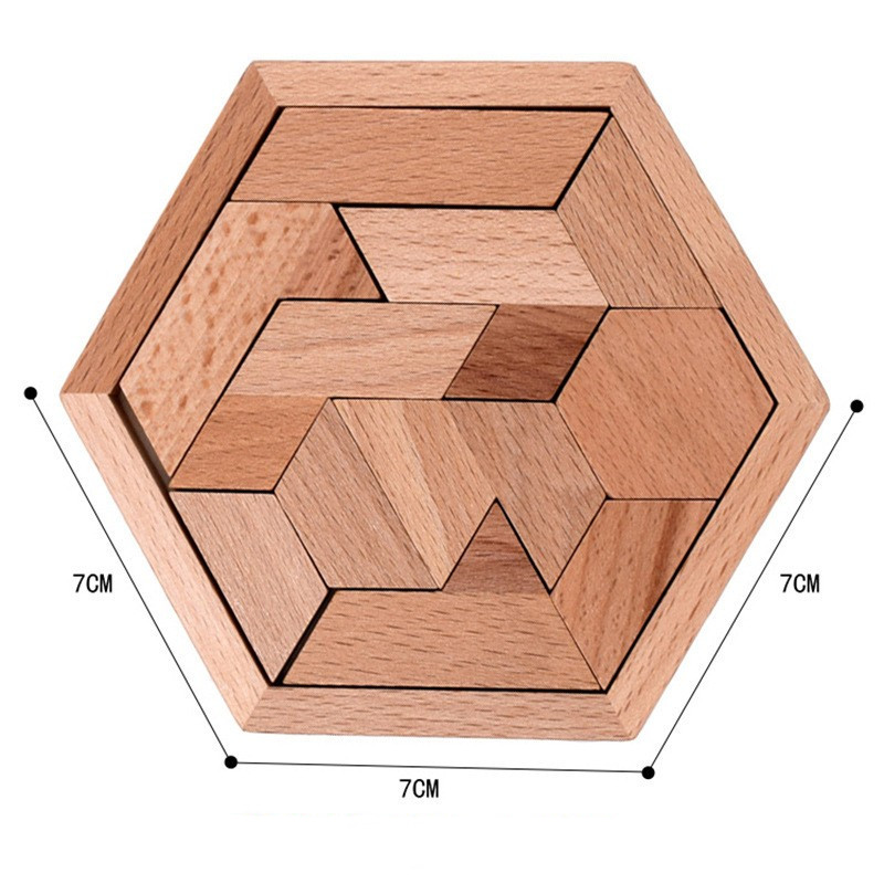 Creative Wooden Hexagon Jigsaw Puzzles Board Geometric Wood Shapes Puzzle Kids Educational Toys