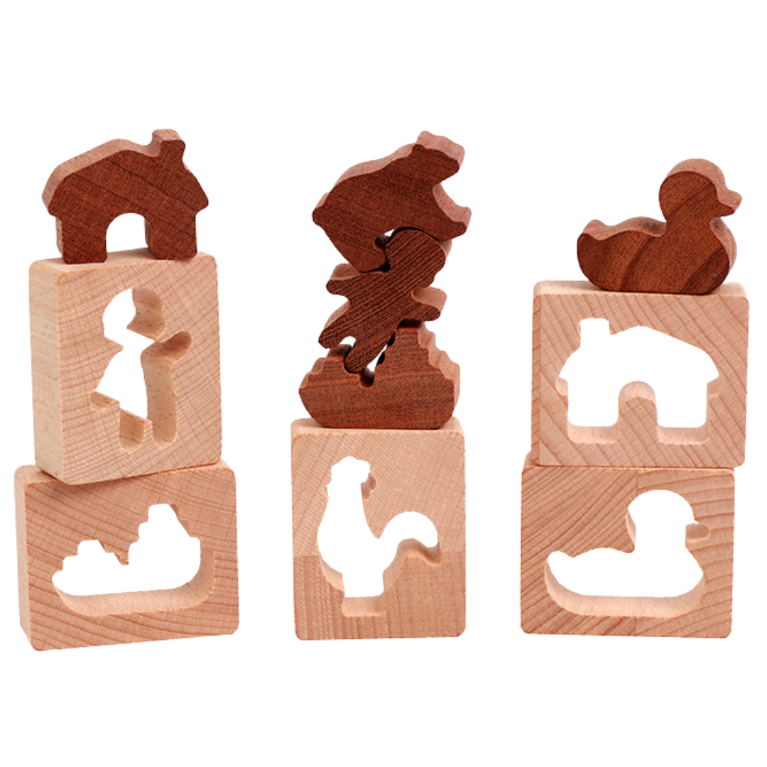 Montessori Educational Wooden Animal Stacking &amp; Sorting Block Set DIY Toy For Kids Aged 1+