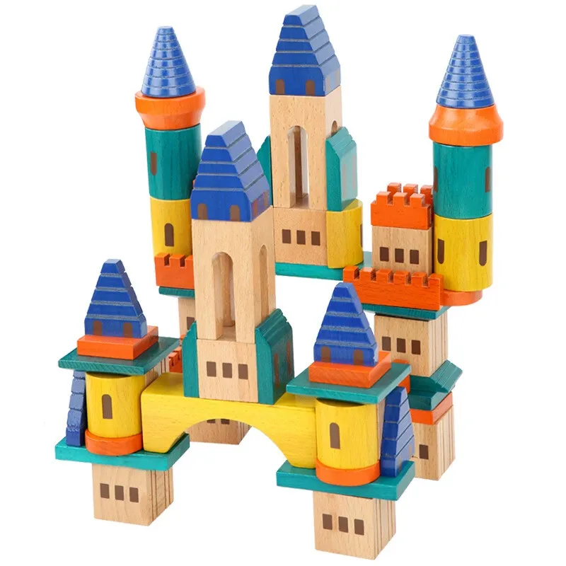 Kids Puzzle Children Mini Wooden Plastic Foam City Pink Castle Magnetic Building Block Toy