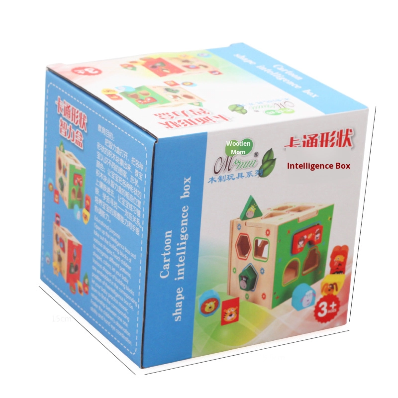 Children's Educational Wooden Block Set with Geometric Shapes and Cartoon Figures Eco-friendly Material Box Included