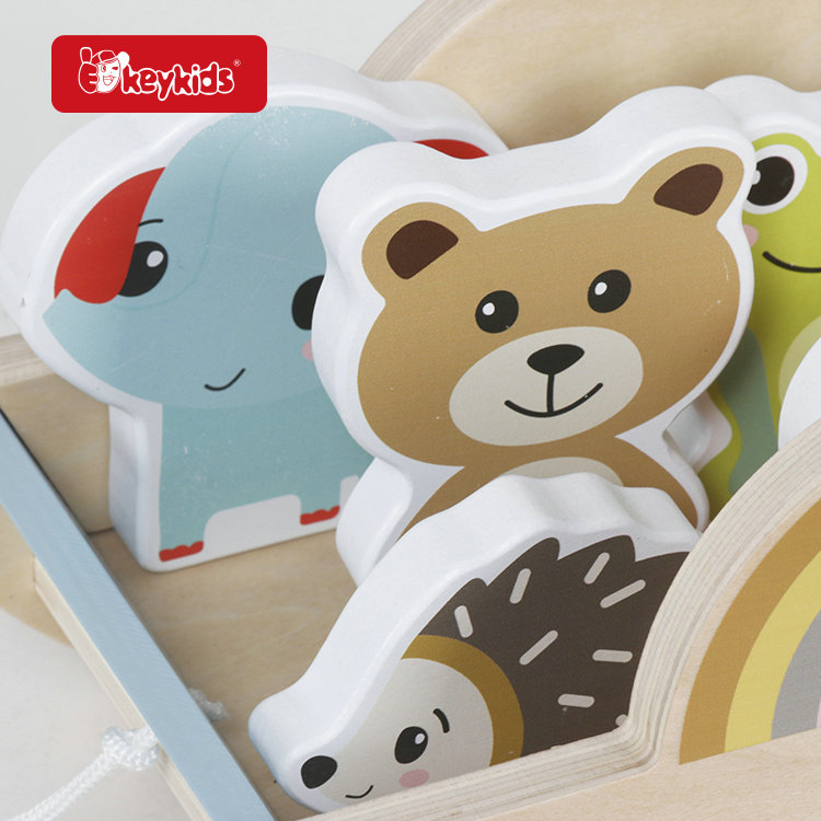 2026 Wholesale Montessori Educational Wooden Forest Animal Pull-Along Wagon Toy for Kids W04A698