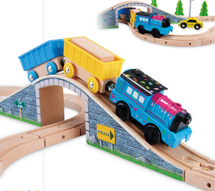 High Quality 80 PCS Wooden Train Railway Sets with Cars