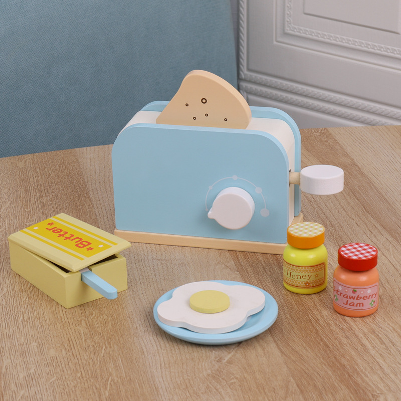 Children's Wooden Simulation Kitchen Food Toys Play Suit Microwave Oven Coffee Maker Bread Maker Juicer Packaged Box Ages 5-7