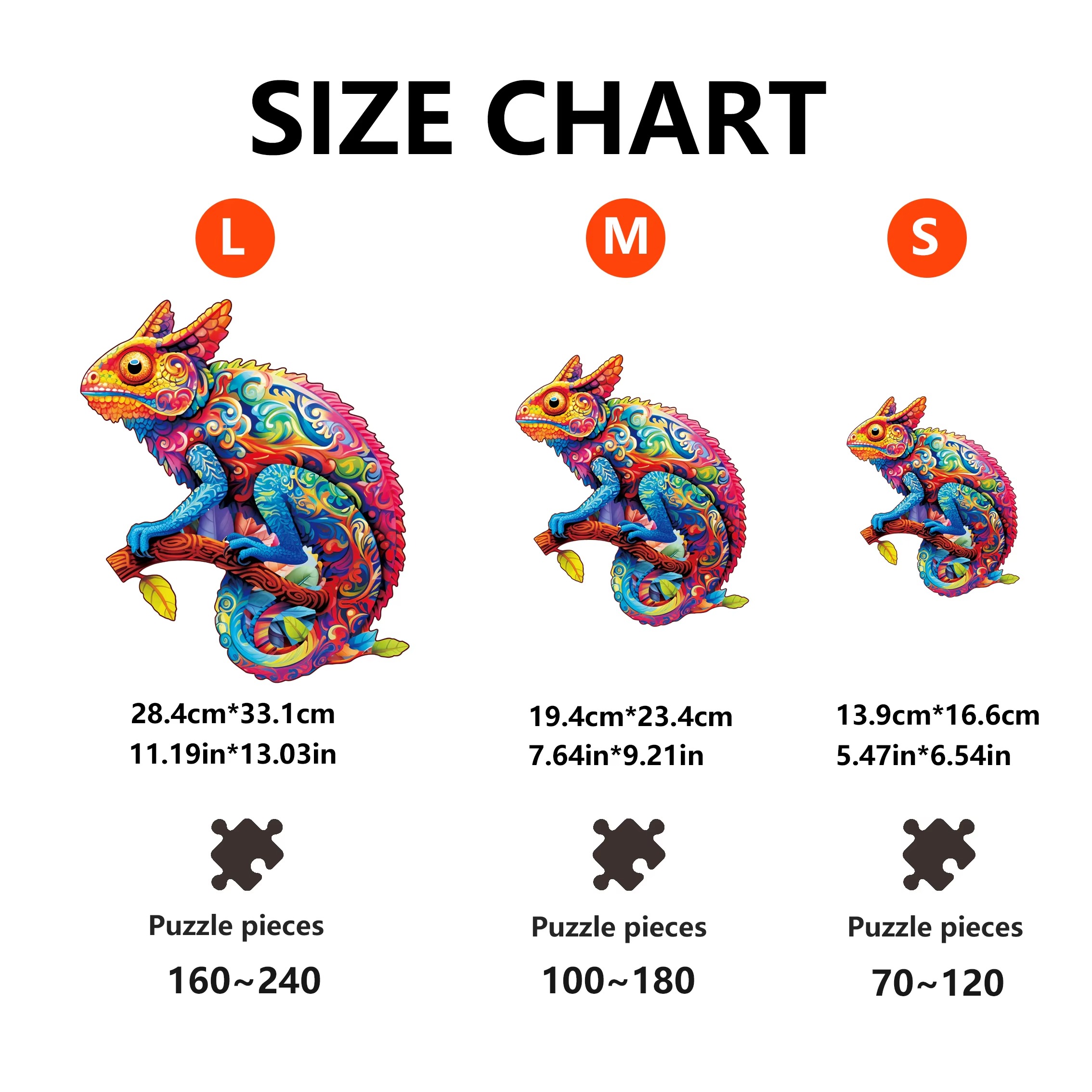 Hamaileon Chameleon Pattern 3D Wooden Jigsaw Puzzle DIY Educational Toys Irregular Animal Shapes Eco-friendly Laser Cutting Ages