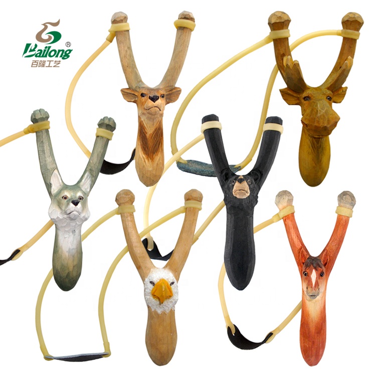 Ready to Ship Wholesale Kids Toy Animal Wood Carved Slingshot for Outdoor Play