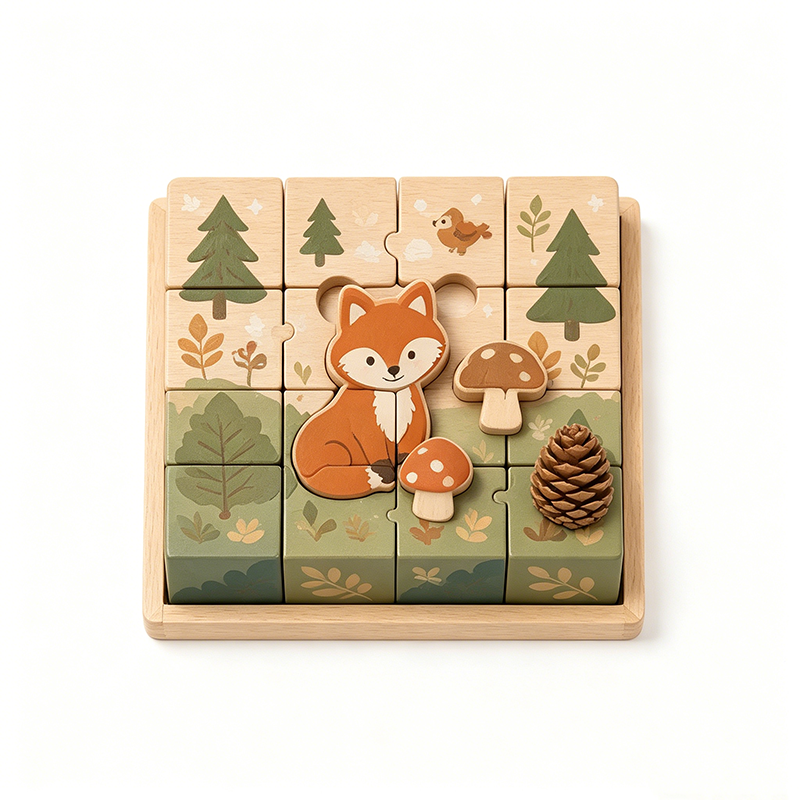 Factory Wholesale Customized Montessori Wooden Toy Vietnam Cartoon Pattern Animal Puzzle Interactive Kids Wooden Stacking Toys