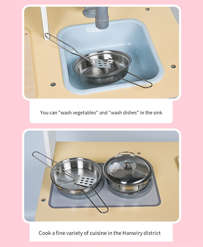 COMMIKI Children's Wooden Simple Big Kitchen Kindergarten Simulation Kitchenware Set Baby Cooking Interest Toys