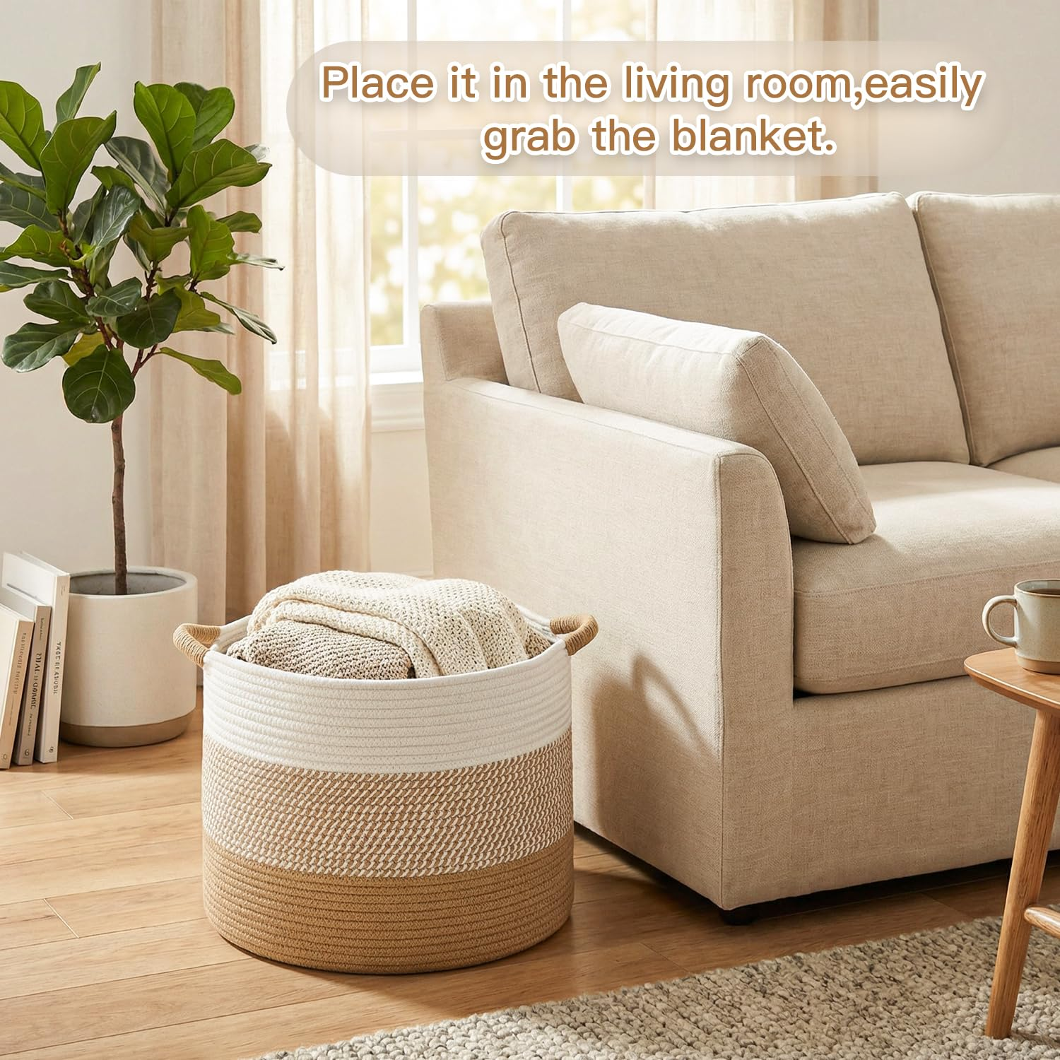 Large Cotton Rope Basket, Decorative Woven Blanket Storage Boho Toy Storage Toy Box For Kids, Versatile Nursery Hamper