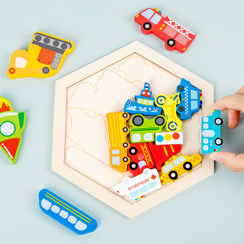 Educational Logic Thinking 3D Geometric Puzzle Toy Kids Shape Match Hexagon Animal Wooden Puzzle