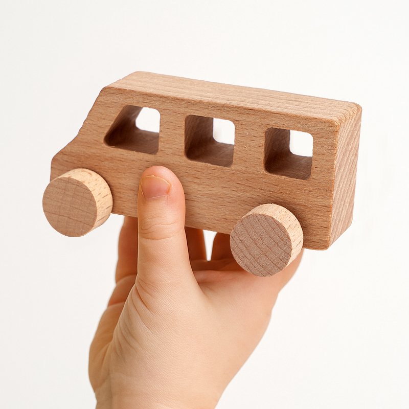 New Born Eco-friendly Safe Montessori Handmade Educational Wooden Toy Cars Set,Baby Boy Girl Wood Push Car for Nursery Decor