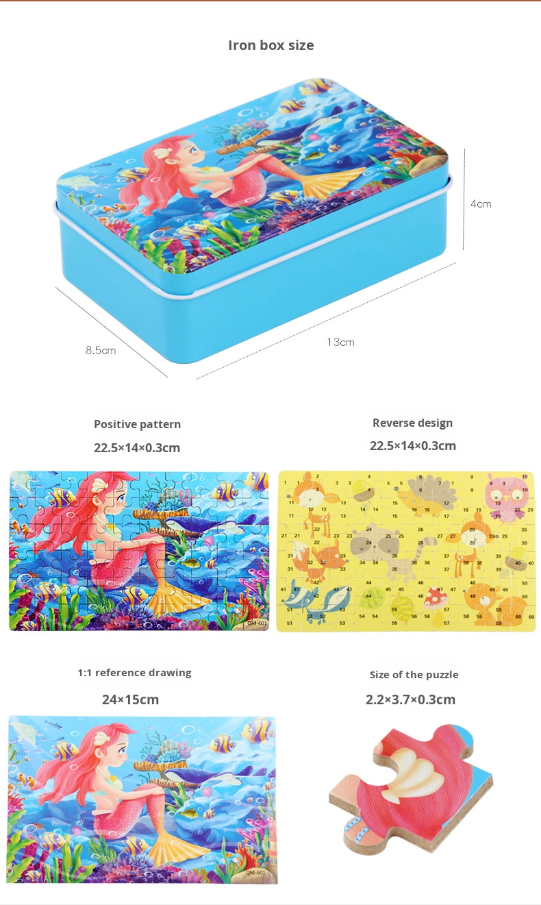 60-Piece Flat Puzzle for Children's Early Education Age 3-6 Iron Box Anime Cartoon Wooden Toys Made From Wood